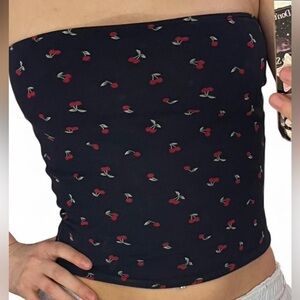 Hollister Reversible Red and Navy Cherry Print Strapless Tube Top